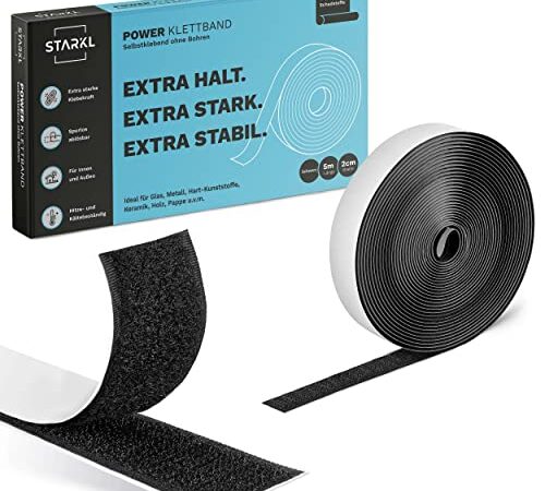 STARKL® Klettband selbstklebend - Schwarz - Größe 5m x 20mm - Klettverschluss selbstklebend - Klettband - Klettband selbstklebend Extra Stark