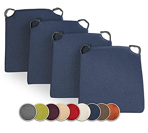 sunnypillow 4er Set Stuhlkissen mit Klettverschluss Polsterauflage Auflage für Stühle | Indoor/Outdoor | Sitzkissen Sitzauflage | Maße: 42 (vorne) | 35 (hinten) x 40 x 5 cm | Blau |