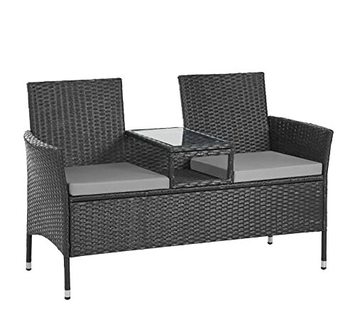 SVITA Chicago Sitzbank Polyrattan Garten-Bank Rattan Gartenmöbel Schwarz