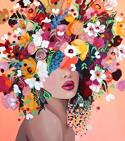 TISHIRON Malen Nach Zahlen Erwachsene, DIY Mädchen mit Pinsel und Acrylfarben, Blumen, 16x20inch Flammenloses Ölgemälde-Set als Geschenk für Kinder