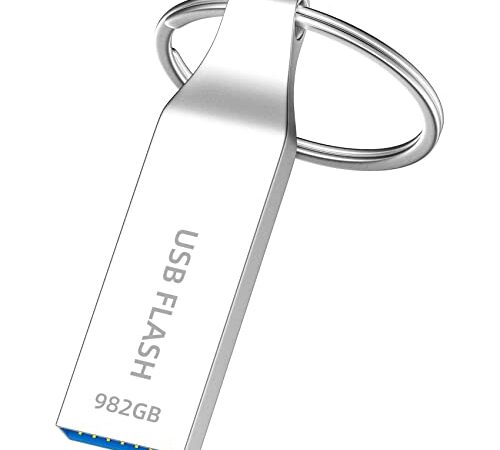 USB Stick 982GB USB 3.0 Tragbares USB Flash Drive Datenspeicher Metall Mini Memory Stick Speicherstick für PC/Laptop/Auto, mit Schlüsselanhänger (Silber)