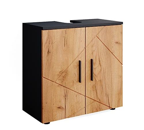 Vicco Waschbeckenunterschrank Waschtischunterschrank Badschrank Irma modern Badezimmer Schrank Badezimmermöbel Badmöbel Schrankschublade Schranktür Schrankfach (Anthrazit-Eiche, 60cm)