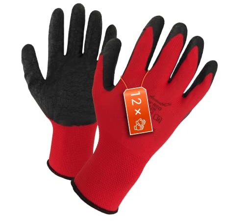 WS-Pro Arbeitshandschuhe mit Latexbeschichtung - 12 Paar - Arbeitshandschuhe Damen, Arbeitshandschuhe Herren - Robuste Montagehandschuhe für Heim und Garten - Gartenhandschuhe, 12 Paar, Größe 8