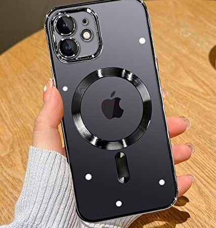 YisrLery Clear Magnetic für iPhone 12 Hülle [Kameraschutz Eingebaut] Durchsichtig Silikon Handyhülle mit Magsafe [Nackte iPhone Äußere] Kratzresistente Stoßfest Magnetische 6,1’’-Schwarz