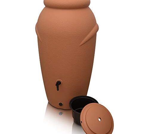 YourCasa® Regentonne 210 Liter [Amphore Design] Regenfass Frostsicher aus Kunststoff - Regenwassertonne mit Wasserhahn - Regenwassertank Garten (Terracotta)