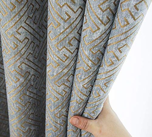 adaada 2er-Set Europäischer Jacquard-Verdunkelungsvorhang Chenille-Vorhang für Wohnzimmer (Blau,245x140cm)
