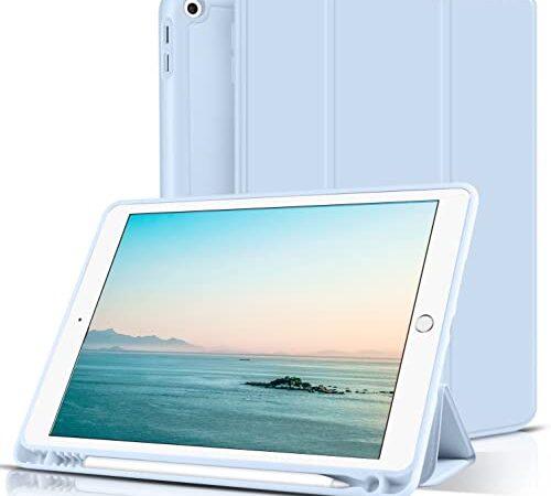 aoub iPad 2018/2017 9,7 Zoll Hülle Fallbeständig und verschleißfest Eingebauter Stifthalter Smart Schutzhülle aus Silikon mit Schlafen/Wachen Geeignet für iPad 5. und 6. Generation 9.7 Zoll,Hellblau
