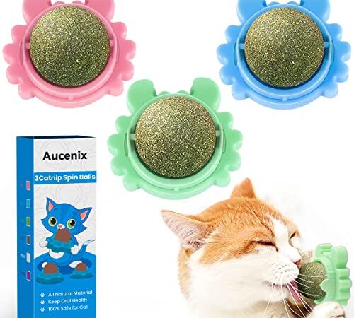 Aucenix 3 Stück Katzenminze Balls Spielzeug für Katze, Katzenminze Wandroller für Katzenlecken, Zahnreinigung Dentales essbares Kätzchenspielzeug, Natürliches drehbares Katzenspielzeug
