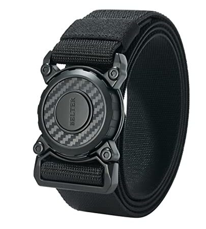 BELTER Taktischer Gürtel Herren Arbeitsgürtel Militär Gurtel Stretchgürtel Elastischer Stoffgürtel 3.8cm Outdoor Sport Jagen Freizeit mit Schnellverschluss-Metallschnalle (Schwarz, 125CM)