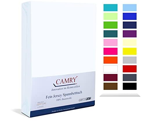 CAMRY Spannbettlaken 140x200-160x200 cm, Baumwolle Jersey Spannbetttuch Bettlaken, Weiss, Oeko-Tex Standard 100