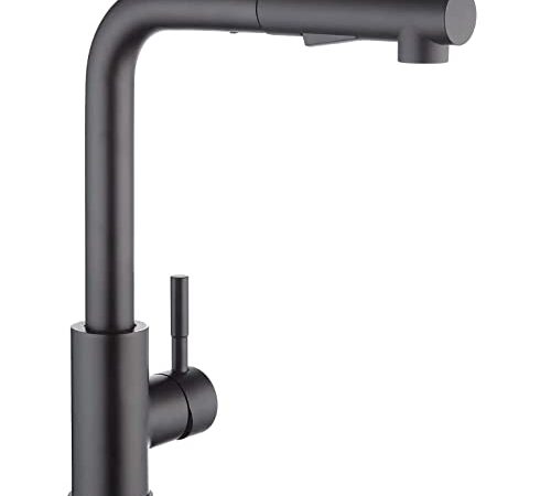 CECIPA Hochdruck Wasserhahn Küche Schwarz, Küchenarmatur Ausziehbar, Spültischarmatur mit Brause Zwei Wasserstrahlarten, Armatur Küche 360° Schwenkbar, Mischbatterie Küche Edelstahl, X203B