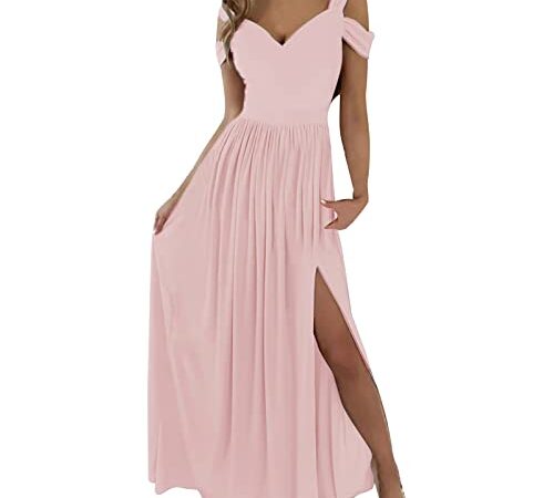Damen Abendkleid Lang mit Schlitz - Schulterfreies Kleid Damen Sexy -Langes Kleider Elegant Off Shoulder High Waist Festlich Partykleid Maxikleid Abendkleider Cocktailkleid Brautjungfer Ballkleider