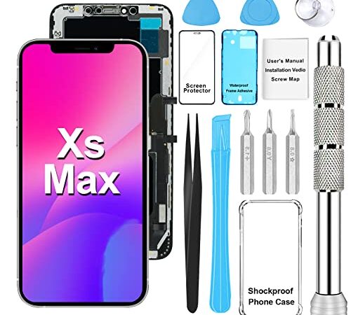 Display für iPhone XS Max Bildschirm Ersatz 3D Touch Screen LCD Display Digitizer Full Assembly + Reparaturwerkzeug + Bildschirmschutz + TPU Fall + Waterproof Seal 6,5 Zoll