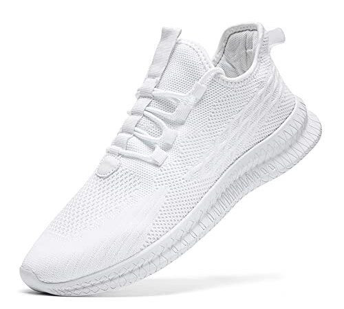 EGMPDA Schuhe Herren Sneaker Laufschuhe Turnschuhe Sportschuhe Herren Laufschuhe Outdoor Fitness Gym Schuhe Herren Sneaker weiß 42