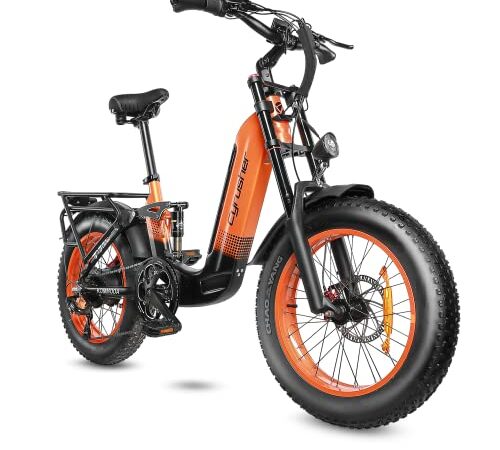 Extrbici Elektrofahrrad Kommoda 20" Fat Tire Step Through E Bike 250W/48V/14Ah City EBike mit Shimano 7 Gängen, Hydraulische Bremse, für Erwachsene, Herren Damen (Orange)
