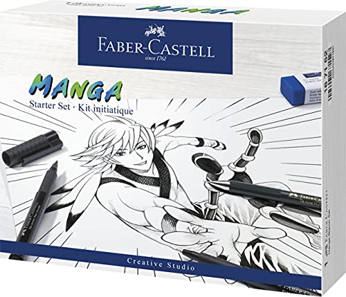 Faber-Castell 167152 - Tuschestift Pitt Artist Pen Manga Advanced Set, 3 Tuschezeichner und Zubehör, 8 Teilig