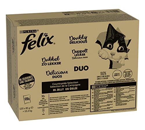 FELIX So gut wie es aussieht Doppelt Lecker Katzenfutter nass in Gelee, Sorten-Mix, 120er Pack (120 x 85g)