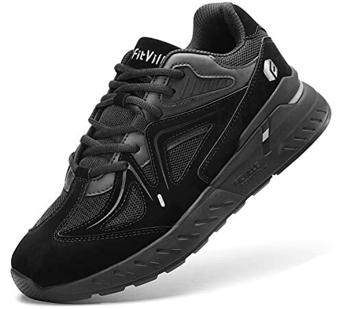 FitVille Laufschuhe Herren Extra Weite Turnschuhe Sportschuhe Breit Fitnessschuhe Bequeme Sneakers Schuhe für Plantarfasziitis Fußschmerzen JetBlack 44 EU X-Weit