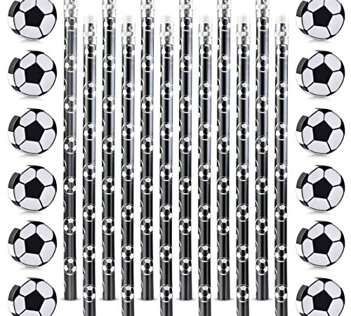 GOLDGE 12 Stück Fußball Mitgebsel Bleistifte, 12 Stück Fußball Radiergummi Kinder Fussball Deko Geburtstag Kinder Bleistifte mit Radiergummi für Schule Schreibwaren Kindergeburtstag Gastgeschenke