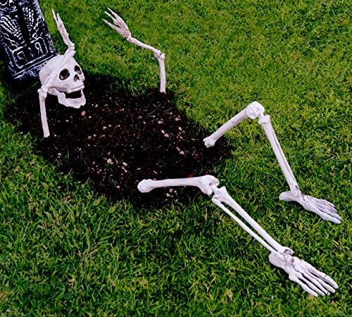 Gruselige Friedhofsdeko für Halloween, aus der Erde steigendes Skelett für Ihre Halloween-Deko