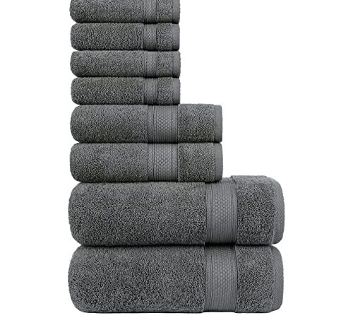 Handtücher Sets – 100 % Baumwolle, hochsaugfähige Handtücher, 2 Badetücher, 2 Handtücher und 4 Waschlappen | Ideal für den täglichen Gebrauch, Hotel und Outdoor, Handtücher Set (8er set, Anthrazit)