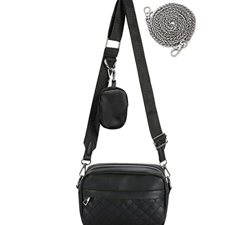 HAWILL Umhängetasche Damen Breiter Gurt Klein Handytasche zum Umhängen Leder Schultertasche mit Münze Geldbörse Linge Crossbody Tasche für iPhone 14/14 Plus/13/12/11/XR (A-Schwarz)