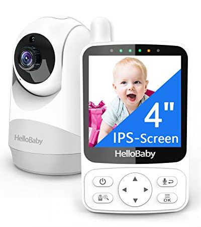 HelloBaby Babyphone mit Kamera,4" IPS-Bildschirm und 29 Stunden Akkulaufzeit Babyfon,Baby Monitor mit Ferngesteuerter Pan-Tilt Kamera 2X Digitalzoom 355°/120°,Infrarot-Nachtsichtkamera VOX-Modus