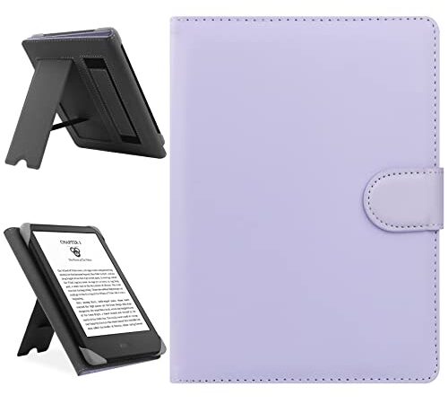 HoYiXi Universal Hülle Kompatibel mit 6.8'' Kindle Paperwhite/6'' Neue Kindle 2022 & 2019/Kobo Clara HD/Kobo Clara 2E Leder Stand Hülle für 6-6.8'' Pocketbook/Tolino/Sony E-Book Reader, helles Lila