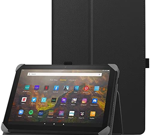HoYiXi Universelle Hülle für 9-10,1 Zoll Tablette Fire HD 10 2021/2023 & Fire HD 10 Plus 2021/2023 mit Ständer Folio und Handschlaufe Schutzhülle für 9"-10,1" Samsung Lenovo Huawei Tablette - Schwarz