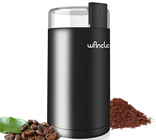 Kaffeemühle, Wancle Elektrische Kaffemühle für Bohnen ＆ Gewürze, Edelstahl Klinge, Schüssel, leise Kaffeemühle mit sauberer Bürste mit einem Knopf für Grob- und Feinmühle (Schwarz+Schwarz)