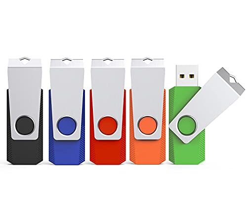 KEXIN USB Stick 128GB 5 Stück Speicherstick Rotate USB Sticks Metall Mehrfarbig USB 2.0 Flash-Laufwerk Flash Drive mit LED Licht (USB 64GB, 5er Pack, Bunt, Rot,Grün,Schwarz,Blau,Orange)