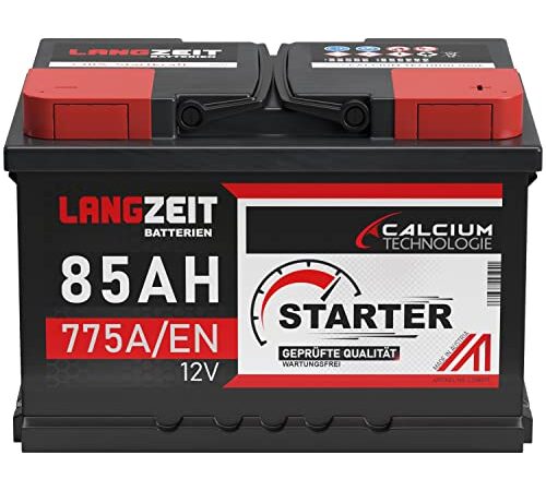 LANGZEIT Autobatterie 85Ah 12V 775A/EN Starterbatterie Batterie ersetzt 80Ah 72Ah 74Ah 75Ah 77Ah