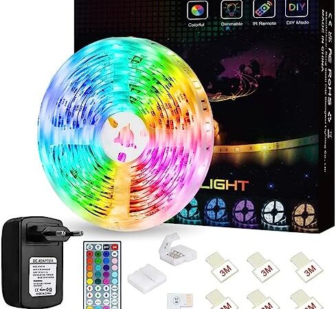 LED Streifen 5M, SHOPLED LED Strip mit Fernbedienung, Musik Sync Timer-Einstellung Dimmbar, Lichtstreifen LED Selbstklebend, RGB LED Strip, LEDs für Zimmer Schlafzimmer TV Party