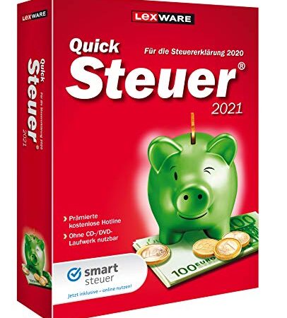 Lexware QuickSteuer 2021 für das Steuerjahr 2020|Minibox|Einfache und schnelle Steuererklärungs-Software für Arbeitnehmer, Familien, Vermieter, Studenten und Rentner|Standard|1|1 Jahr|PC|Disc