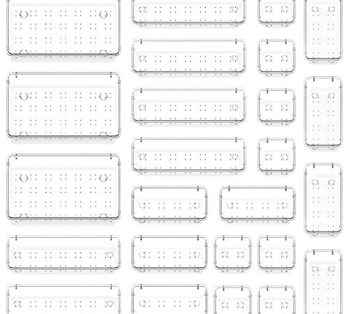Lifewit 25 Stücke Schubladen Organizer aus klarem Kunststoff, Schreibtisch Schubladenteiler, Tabletts, Kommode Aufbewahrungsboxen Trennbox für Make-up, Schmuck und Gadgets, Schlafzimmer, Bad, Büro