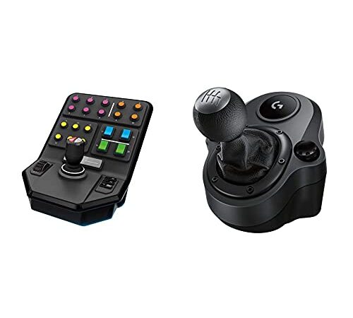 Logitech G Saitek Farm Sim Controller, Farming Simulator mit Steuerpult und Controller, Schwarz & Driving Force Schalthebel, 6 Gänge mit H-Schema, Schaltknauf aus Echtleder & Stahl - Schwarz