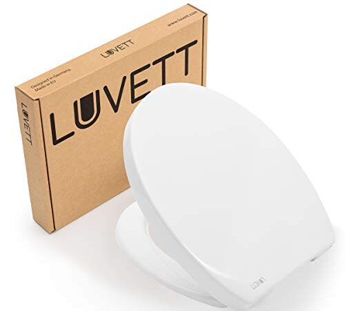 LUVETT® WC-Sitz mit Scharnier-Set inkl. 3 Edelstahl Montagelösungen & Absenkautomatik Softclose, Duroplast Toilettendeckel abnehmbar, Form:Oval
