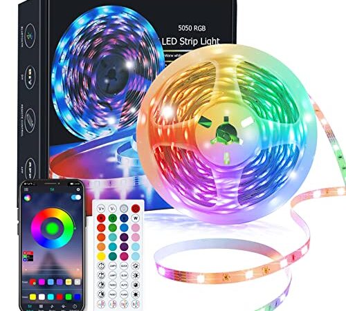 Lxyoug LED Strip 5M, RGB 5050 Bluetooth Streifen, Musik Sync, Farbwechsel Lichterkette mit Fernbedienung, Flexibel Band für Party, Zuhause, Schlafzimmer, TV, ?mehrfarbig