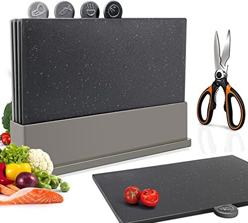 Masthome Index Schneidebretter-Set,Kunststoff-Schneidebretter mit Ablageständer,4 Stück Schneidebretter,BPA Frei,Spülmaschinenfestes Küchen Schneidebretter,Hergeben 1 Schere