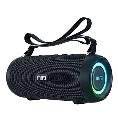 MIFA A90 Bluetooth Lautsprecher 60W kabellos IPX7 wasserdicht RGB-LED-Licht 30 Stunden Akku, USB/Micro SD-Karte/AUX-in Wiedergabe True Wireless Stereo mit Schutzhülle/tragbarem Trageriemen