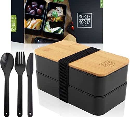 Moritz & Moritz Bento Box Japanisch – Perfekte Lunchbox für Erwachsene und Kinder - Brotdose mit Fächern – Ideal für die Arbeit, Schule und Unterwegs