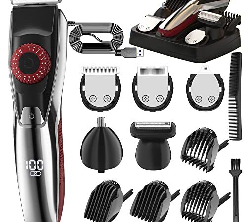 Multifunktionaler Bartschneider Herren, Elektrischer Barttrimmer, Haartrimmer für Männer, Herrenpflege-Set, Rasierer elektrisch für Bart, Haar, Körper, Nase und Augenbrauen, 39 Längeneinstellungen