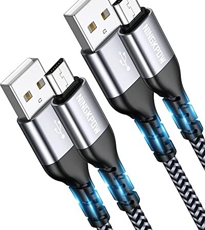 NINGKPOW Micro USB Kabel, [2Stück 2M] Nylon High Speed Android Handy Ladekabel für Samsung Galaxy S7/ S6/ S4/ J7/ J5/ Note 5, Huawei P Smart, Redmi, Nokia, Kindle, Wiko - Grau