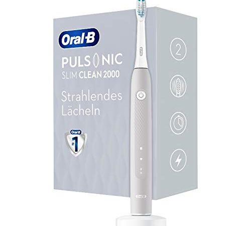 Oral-B Pulsonic Slim Clean 2000 Elektrische Schallzahnbürste/Electric Toothbrush, 2 Putzmodi für Zahnpflege und gesundes Zahnfleisch mit Timer, Geschenk Mann/Frau, Designed by Braun, grau