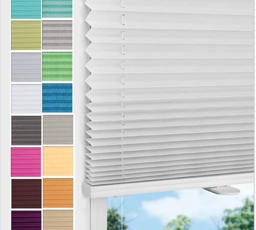 Plissee ohne Bohren Plissees Klemmfix - Weiß 80 x 120 cm (BxH) - Easyfix plisseerollo Jalousie Faltrollo Blickdicht - Sichtschutz - Sonnenschutz Fertifplissee - Rollos für Fenster und Tür