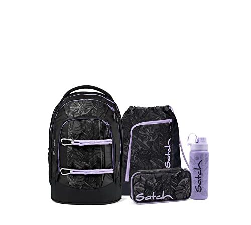 satch pack Schulrucksack Set 4 teilig ab 5. Klasse ergonomisch 30L Stauraum mit Schlamperbox Trinkflasche Sportbeutel Betty Grey Set - Schwarz