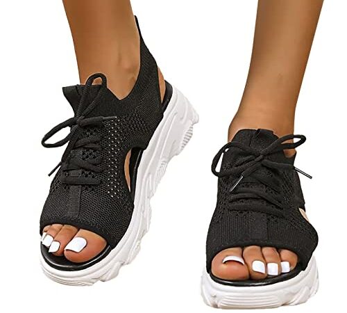 Sommer Damen Sandalen Mesh Casual Weiß Dicke Sohlen Schnürsandalen Offene Zehen Strandschuhe Monk Schuhe Damen