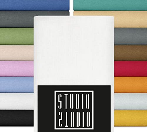 STUDIO Basic Doppelpack Spannbettlaken 90x200cm, 100% gekämmte Baumwolle, Oeko-TEX 100, Markenqualität, 2er Set Bettlaken 90x200 für alle gängigen Matratzen bis 25cm Höhe - Weiß