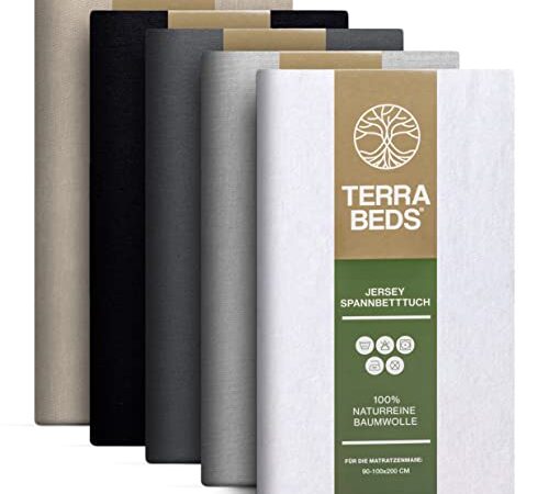 Terra Beds Premium Spannbettlaken - Bettlaken 90x200 cm 160g/m2-100% Hochwertiges Oeko-TEX Baumwoll Jersey Bettlaken – Erhältlich in 5 Farben
