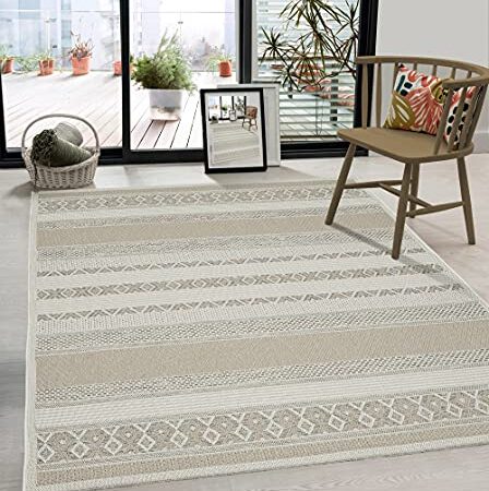 the carpet Calgary - robuster Teppich, Flachgewebe, modernes Design, ideal für Küche und Esszimmer, Vintage-Optik, Boho-Style, besonders flach, auch für den Außenbereich, Beige, 240 x 340 cm